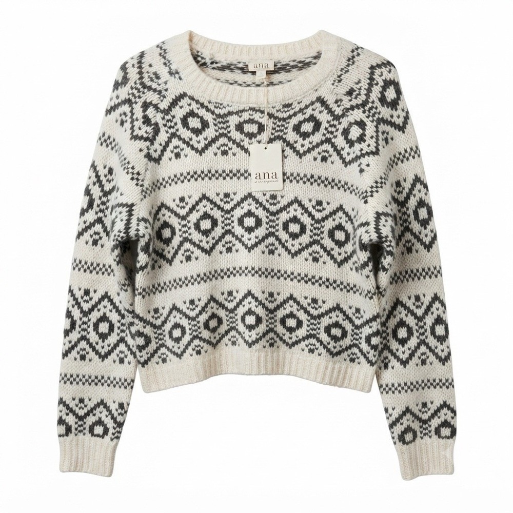 NWT A.N.A A New Approach Womens Size Petite Small Cream Black Knit‎ Sweater